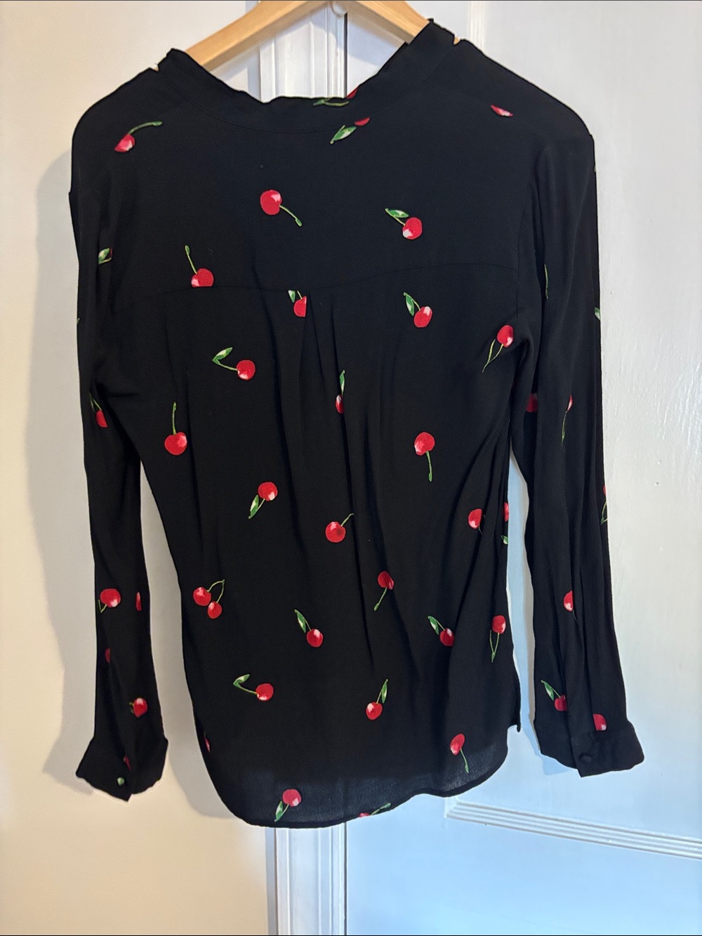 Rails Black Cherry-Print Long-Sleeve Tie-Neck Top - Picture 4 of 5